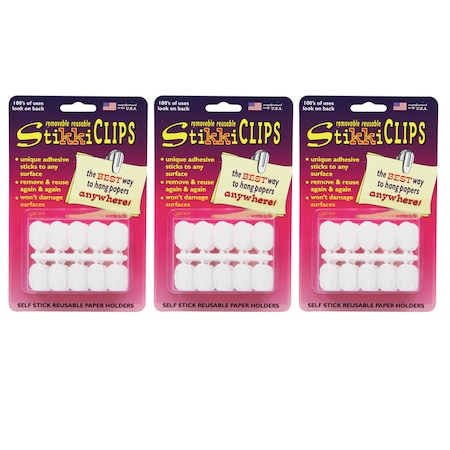 Stikkiworks StikkiCLIPS, White, 30 Per Pack, PK3 1420